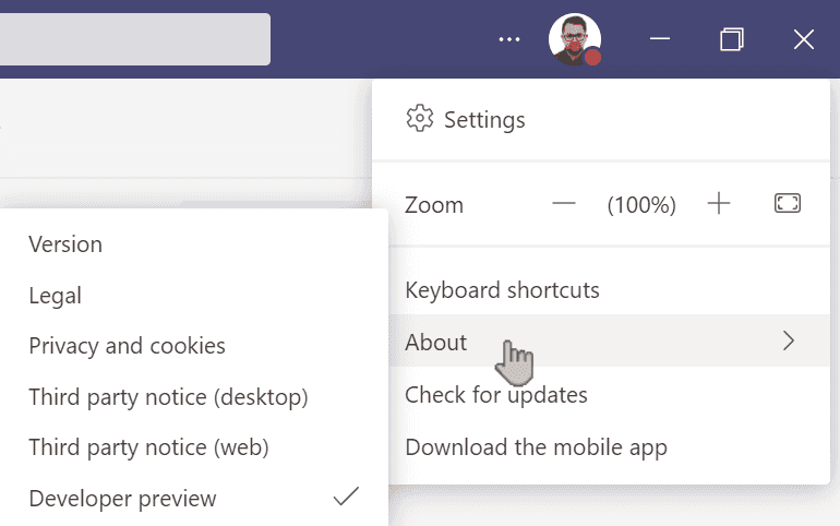 No public preview option under About in Teams client